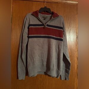 Gray and Red Men's Eddie Bauer Sweater with Quarter-Zip